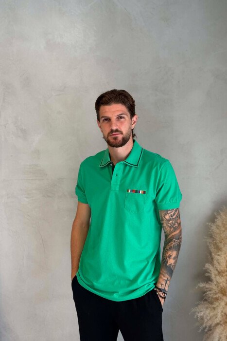 POLO NECK ONE COLOR MEN T-SHIRT LIGHT GREEN/JEZB - KLAUDIO FASHION