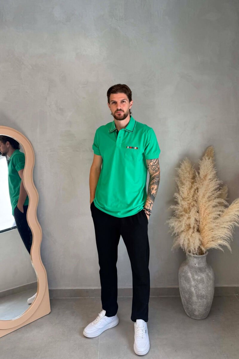 POLO NECK ONE COLOR MEN T-SHIRT LIGHT GREEN/JEZB - 3