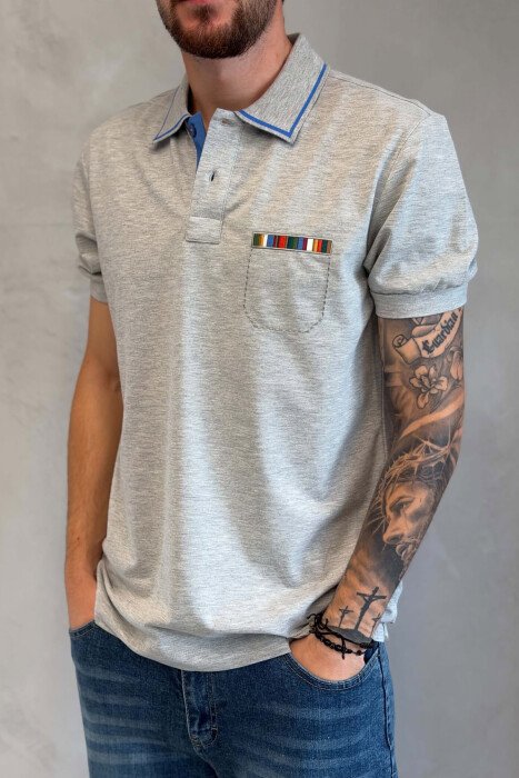 POLO NECK ONE COLOR MEN T-SHIRT LIGHT GREY/GZ - 4