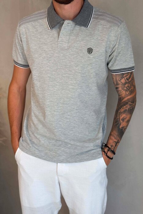 POLO NECK ONE COLOR MEN T-SHIRT LIGHT GREY/GZ - 2