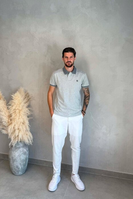 POLO NECK ONE COLOR MEN T-SHIRT LIGHT GREY/GZ - 3