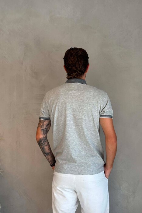 POLO NECK ONE COLOR MEN T-SHIRT LIGHT GREY/GZ - 4