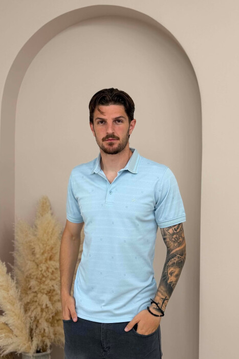POLO NECK ONE COLOR MEN T SHIRT LIGHTBLUE/BZ - 1