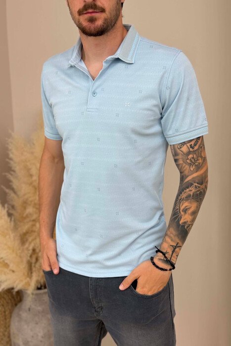 POLO NECK ONE COLOR MEN T SHIRT LIGHTBLUE/BZ - 2