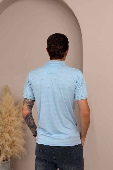 POLO NECK ONE COLOR MEN T SHIRT LIGHTBLUE/BZ - 4