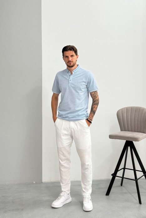 POLO NECK ONE COLOR MEN T-SHIRT LIGHTBLUE/BZ - 4
