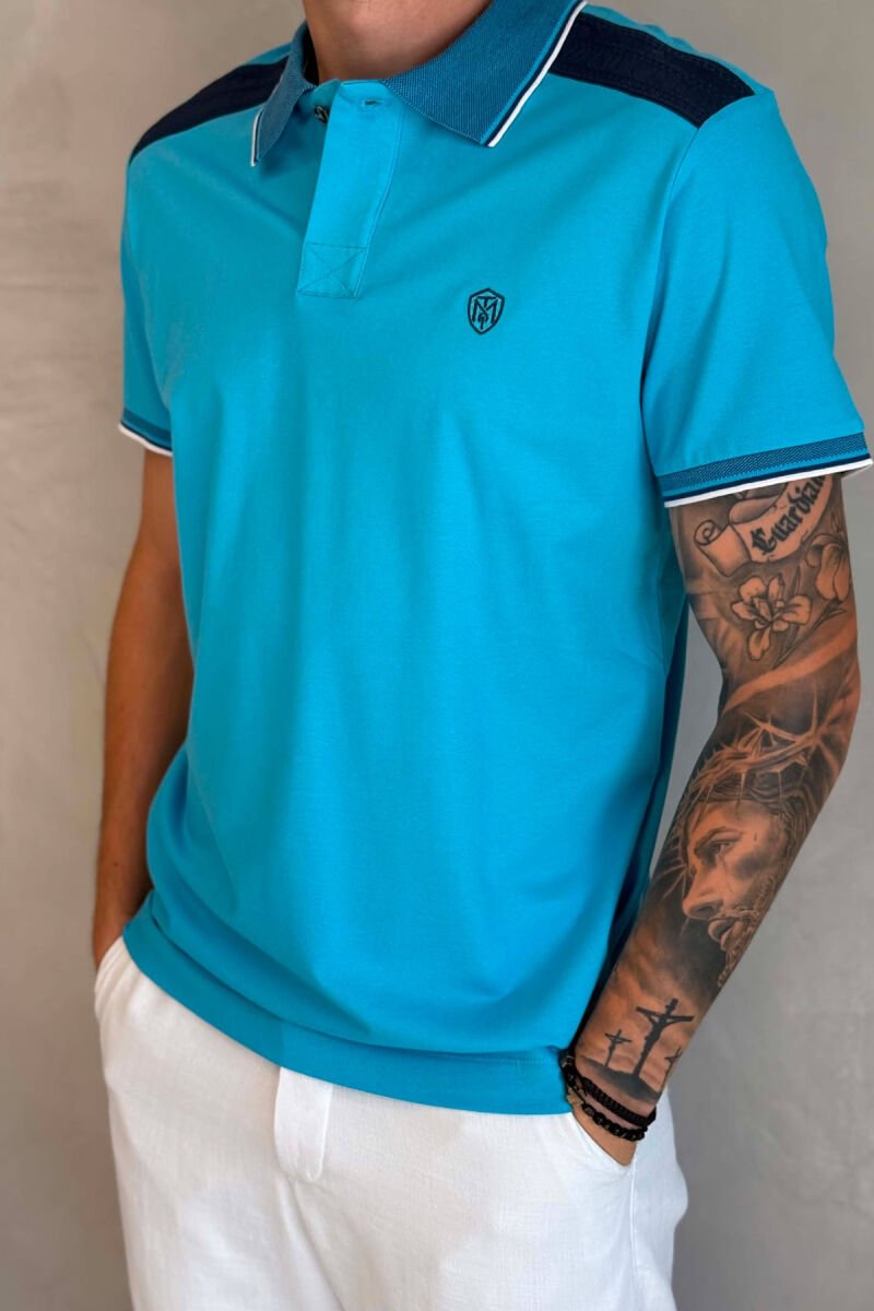 POLO NECK ONE COLOR MEN T-SHIRT LIGHTBLUE/BZ - 2