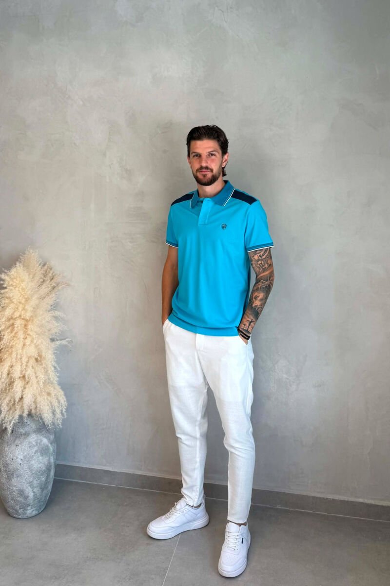 POLO NECK ONE COLOR MEN T-SHIRT LIGHTBLUE/BZ - 3