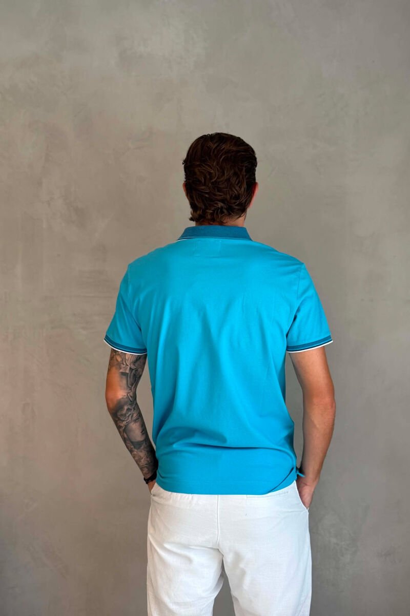 POLO NECK ONE COLOR MEN T-SHIRT LIGHTBLUE/BZ - 4