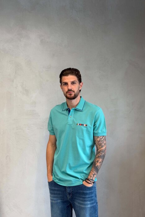 POLO NECK ONE COLOR MEN T-SHIRT MINT/MENTE - KLAUDIO FASHION
