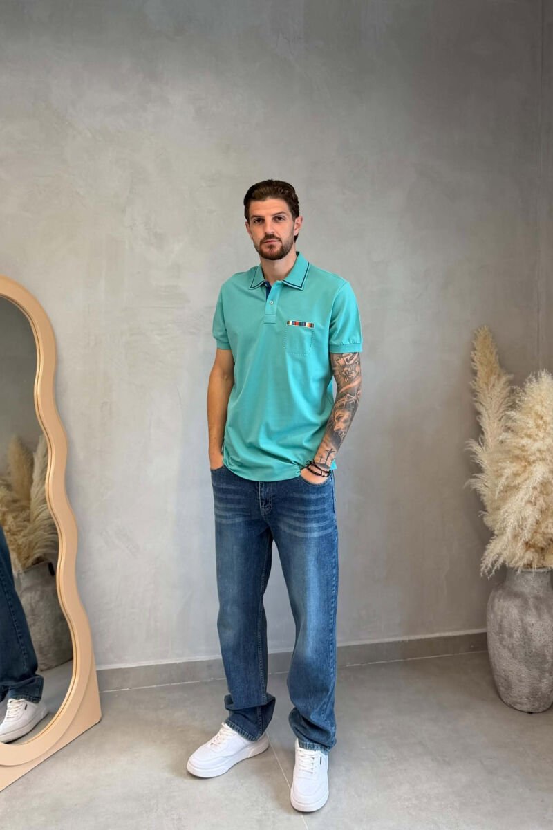 POLO NECK ONE COLOR MEN T-SHIRT MINT/MENTE - 3