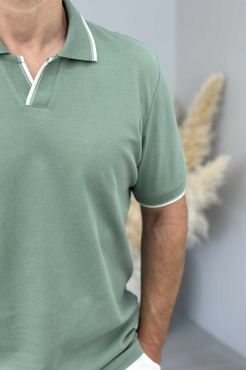 POLO NECK ONE COLOR MEN T-SHIRT MINT/MENTE - 4