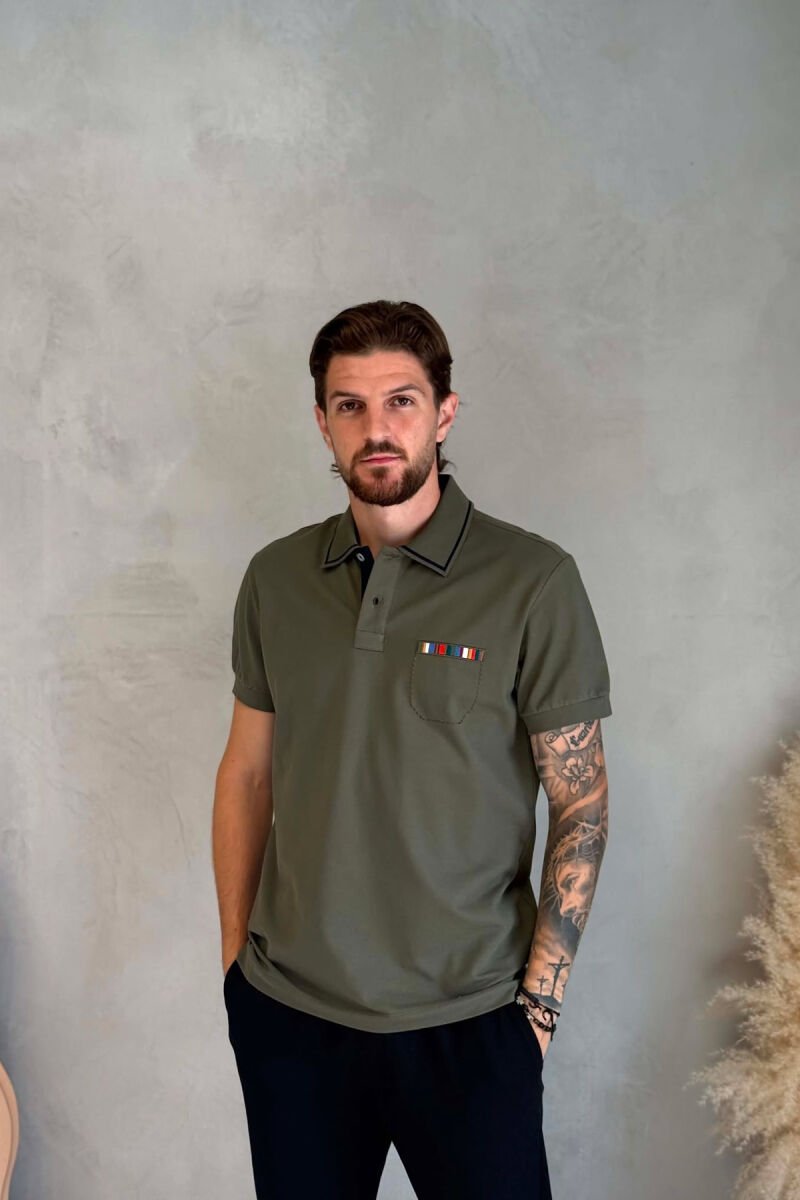 POLO NECK ONE COLOR MEN T-SHIRT OLIVE/ULLI - 1