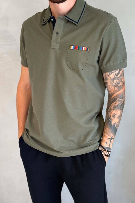 POLO NECK ONE COLOR MEN T-SHIRT OLIVE/ULLI - 4