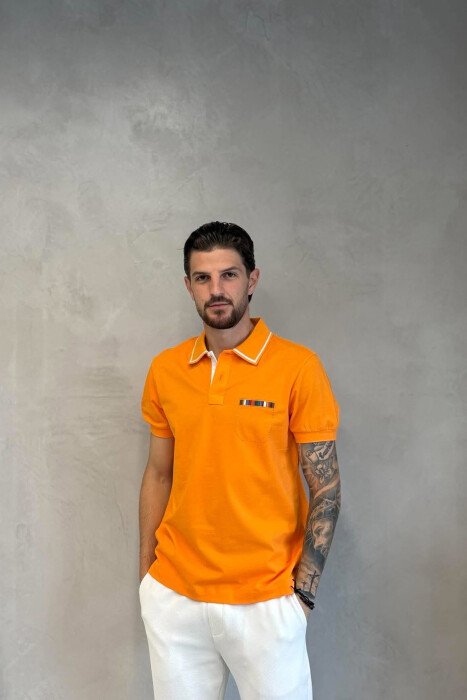 POLO NECK ONE COLOR MEN T-SHIRT ORANGE/PORTOKALLI - KLAUDIO FASHION