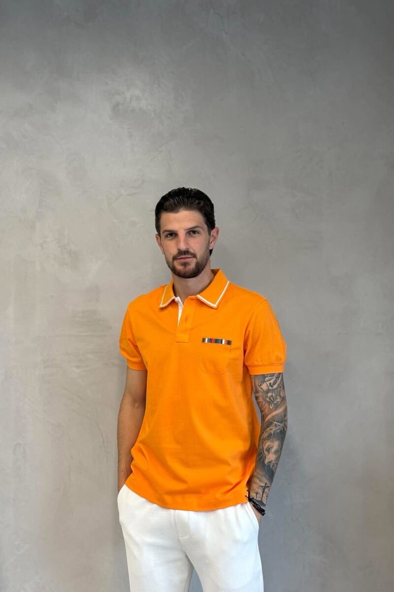 POLO NECK ONE COLOR MEN T-SHIRT ORANGE/PORTOKALLI - 1