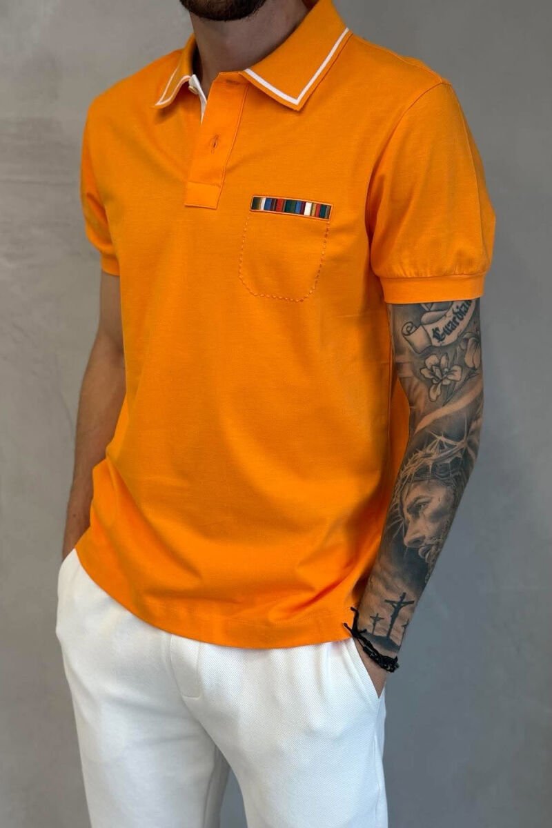 POLO NECK ONE COLOR MEN T-SHIRT ORANGE/PORTOKALLI - 2