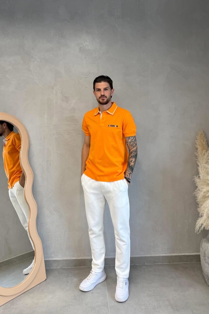 POLO NECK ONE COLOR MEN T-SHIRT ORANGE/PORTOKALLI - 4