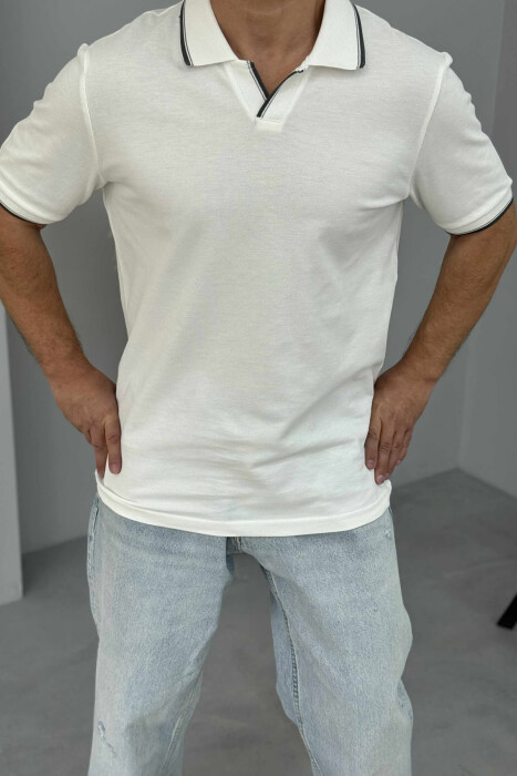 POLO NECK ONE COLOR MEN T-SHIRT WHITE-E BARDHE - KLAUDIO FASHION