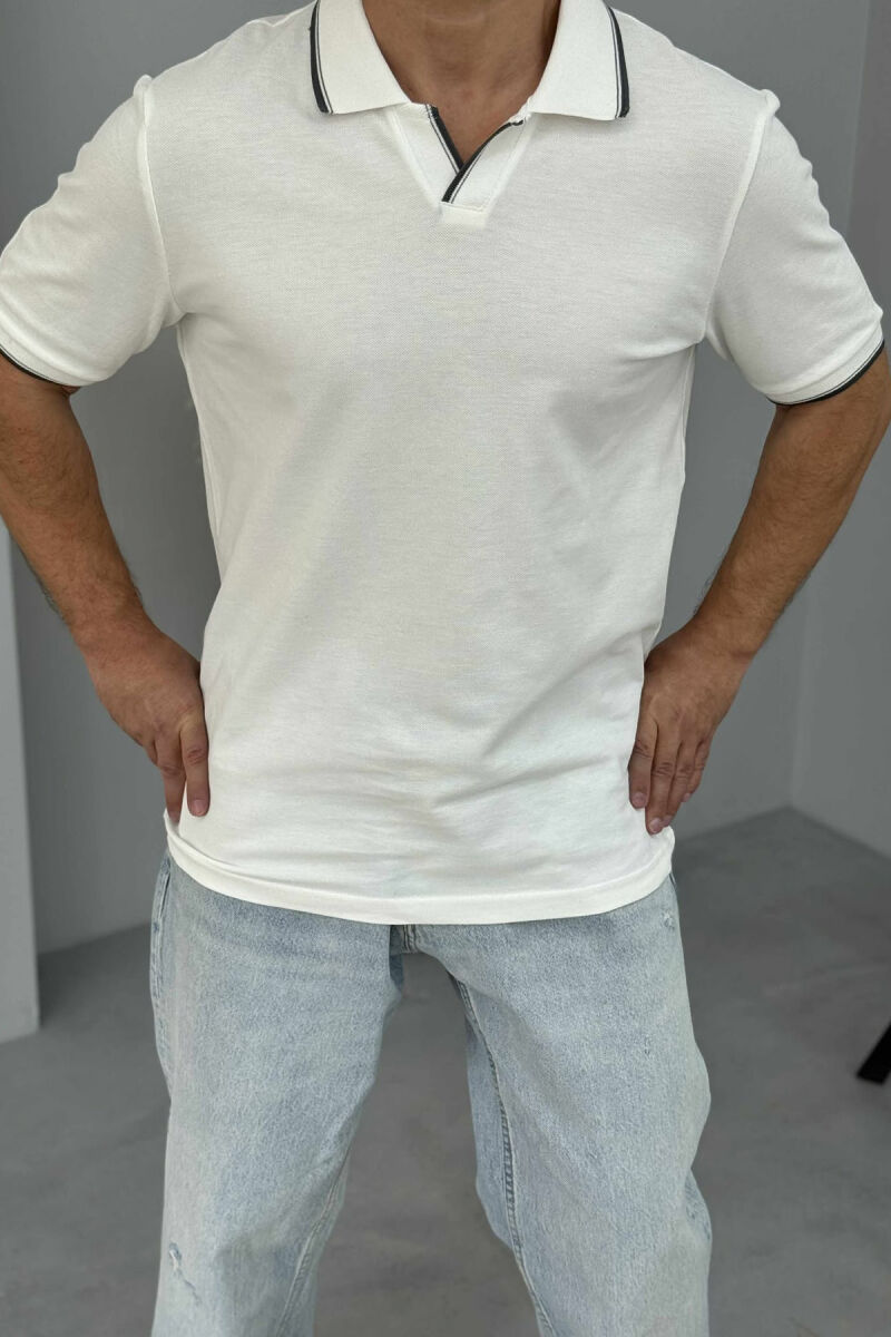 POLO NECK ONE COLOR MEN T-SHIRT WHITE-E BARDHE - 1