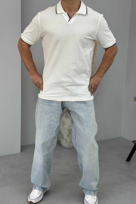 POLO NECK ONE COLOR MEN T-SHIRT WHITE-E BARDHE - 2