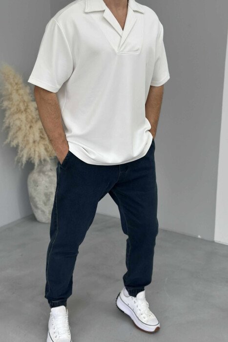 POLO NECK ONE COLOR MEN T-SHIRT WHITE-E BARDHE - 