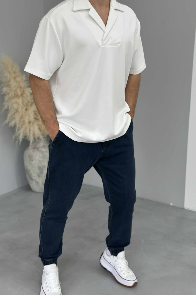 POLO NECK ONE COLOR MEN T-SHIRT WHITE-E BARDHE - 1