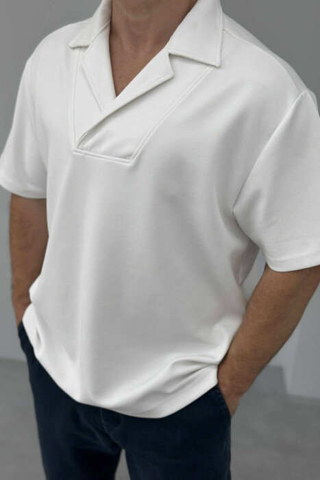 POLO NECK ONE COLOR MEN T-SHIRT WHITE-E BARDHE - 2