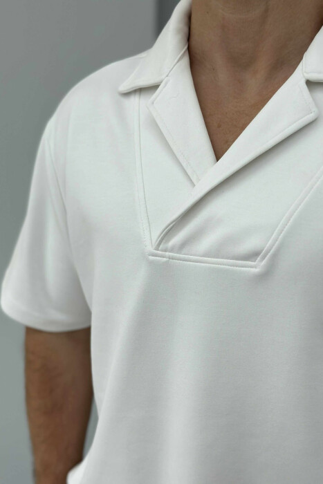 POLO NECK ONE COLOR MEN T-SHIRT WHITE-E BARDHE - 3