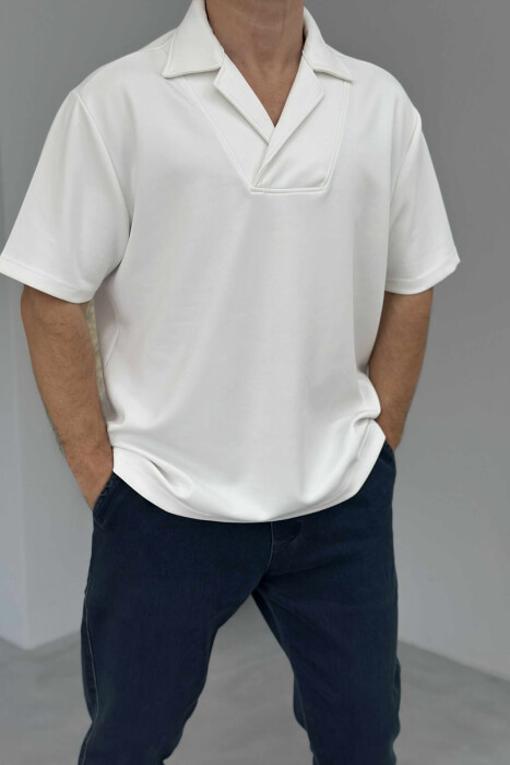 POLO NECK ONE COLOR MEN T-SHIRT WHITE-E BARDHE - 4