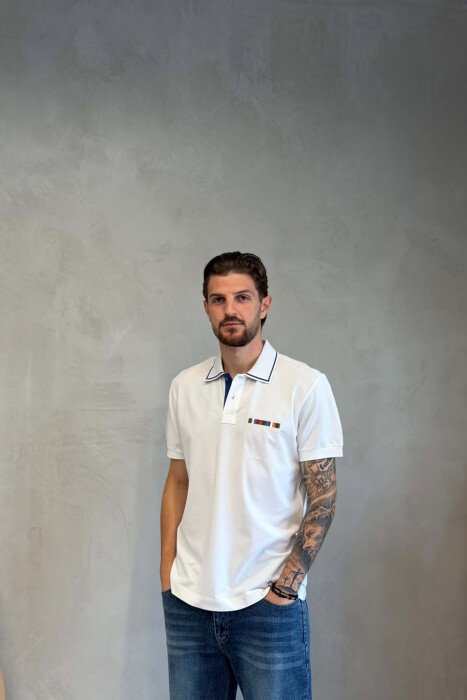 POLO NECK ONE COLOR MEN T-SHIRT WHITE-E BARDHE 