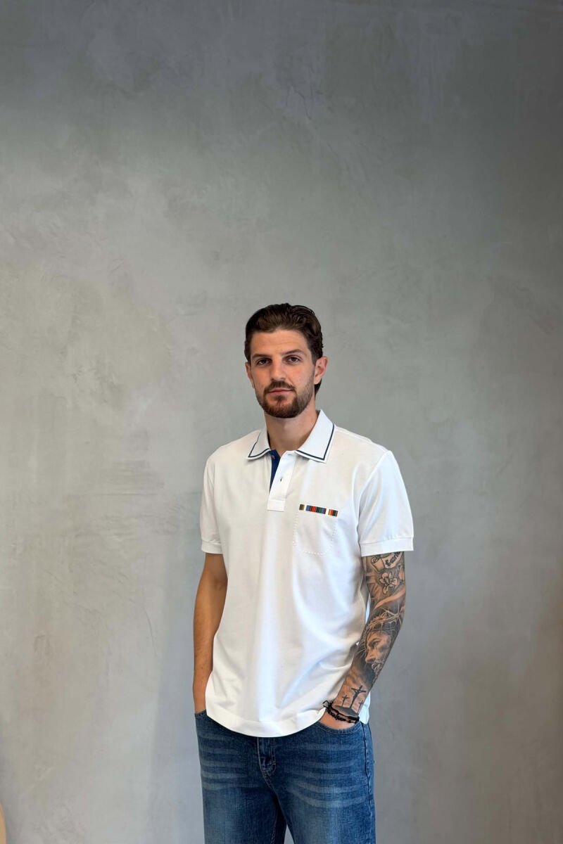 POLO NECK ONE COLOR MEN T-SHIRT WHITE-E BARDHE - 1