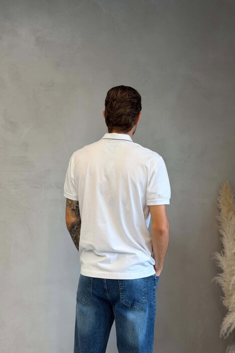 POLO NECK ONE COLOR MEN T-SHIRT WHITE-E BARDHE - 2