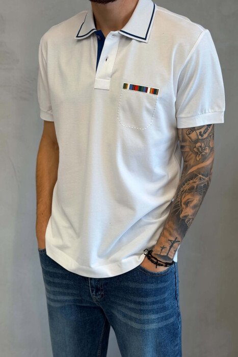 POLO NECK ONE COLOR MEN T-SHIRT WHITE-E BARDHE - 4