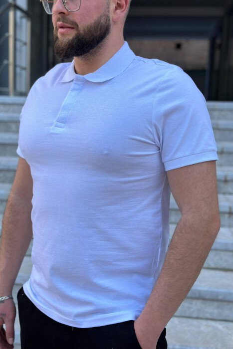 POLO NECK ONE COLOR MEN T-SHIRT WHITE-E BARDHE - KLAUDIO FASHION