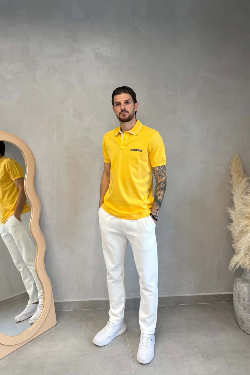 POLO NECK ONE COLOR MEN T-SHIRT YELLOW/E VERDHE - 3
