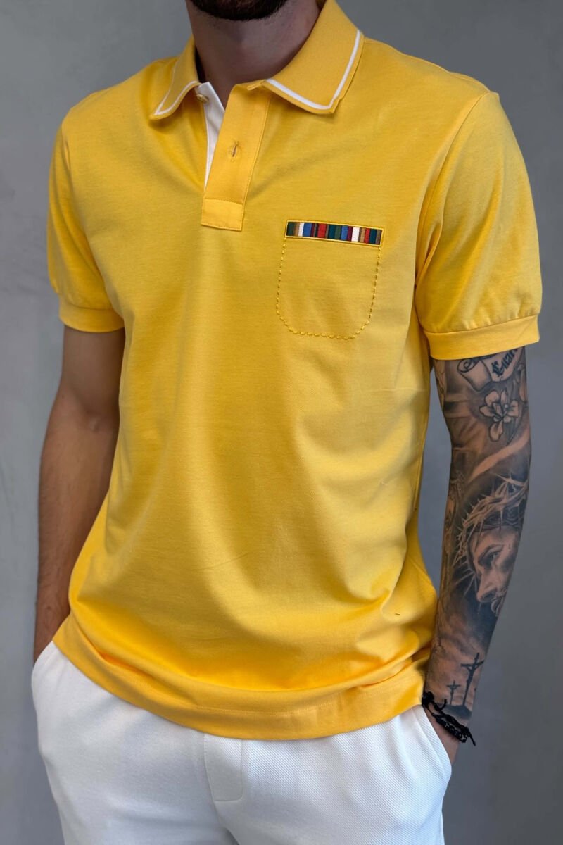 POLO NECK ONE COLOR MEN T-SHIRT YELLOW/E VERDHE - 4