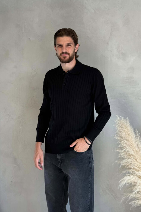 POLO NECK ONE COLOR SIMPLE MEN SWEATER BLACK/ E ZEZE - KLAUDIO FASHION