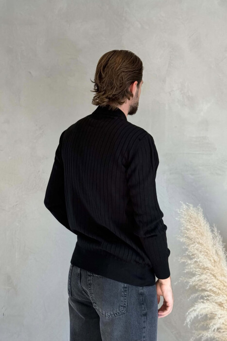 POLO NECK ONE COLOR SIMPLE MEN SWEATER BLACK/ E ZEZE - 2