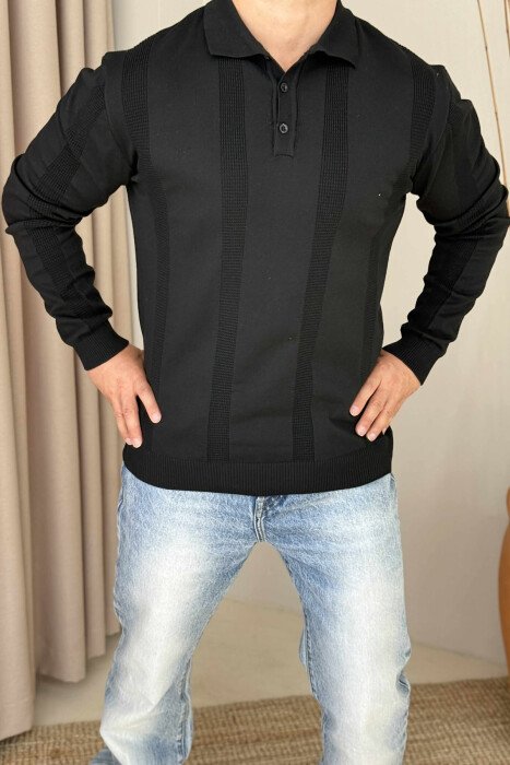 POLO NECK ONE COLOR SIMPLE MEN SWEATER BLACK/ E ZEZE - 3