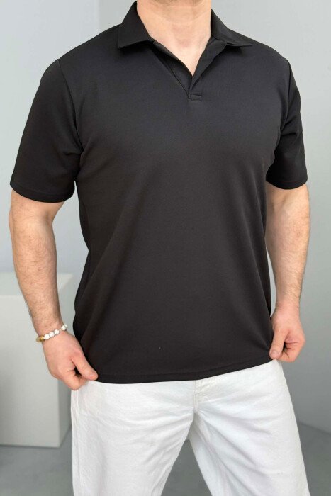 POLO NECK ONE COLOR SIMPLE MEN T-SHIRT BLACK/ E ZEZE - 1