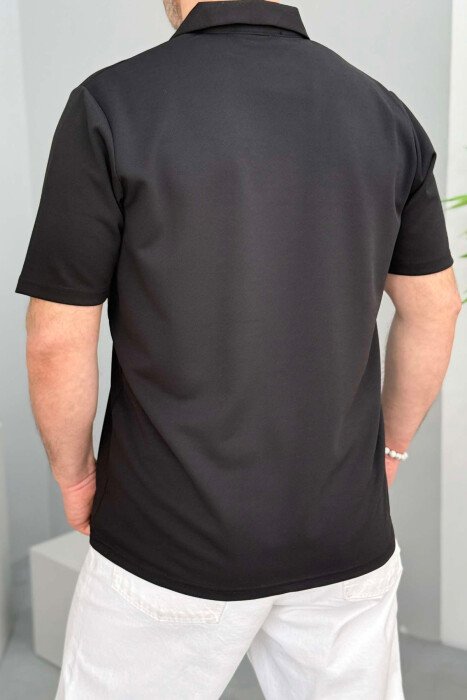 POLO NECK ONE COLOR SIMPLE MEN T-SHIRT BLACK/ E ZEZE - 4