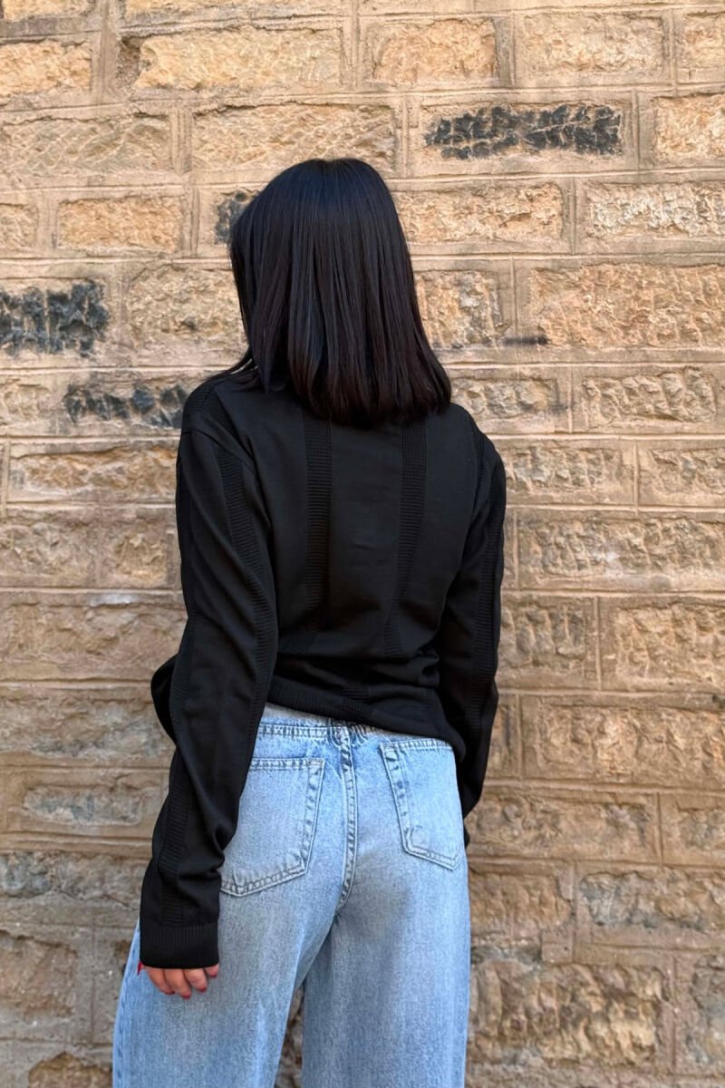 POLO NECK ONE COLOR SIMPLE WOMEN SWEATER BLACK/ E ZEZE - 4