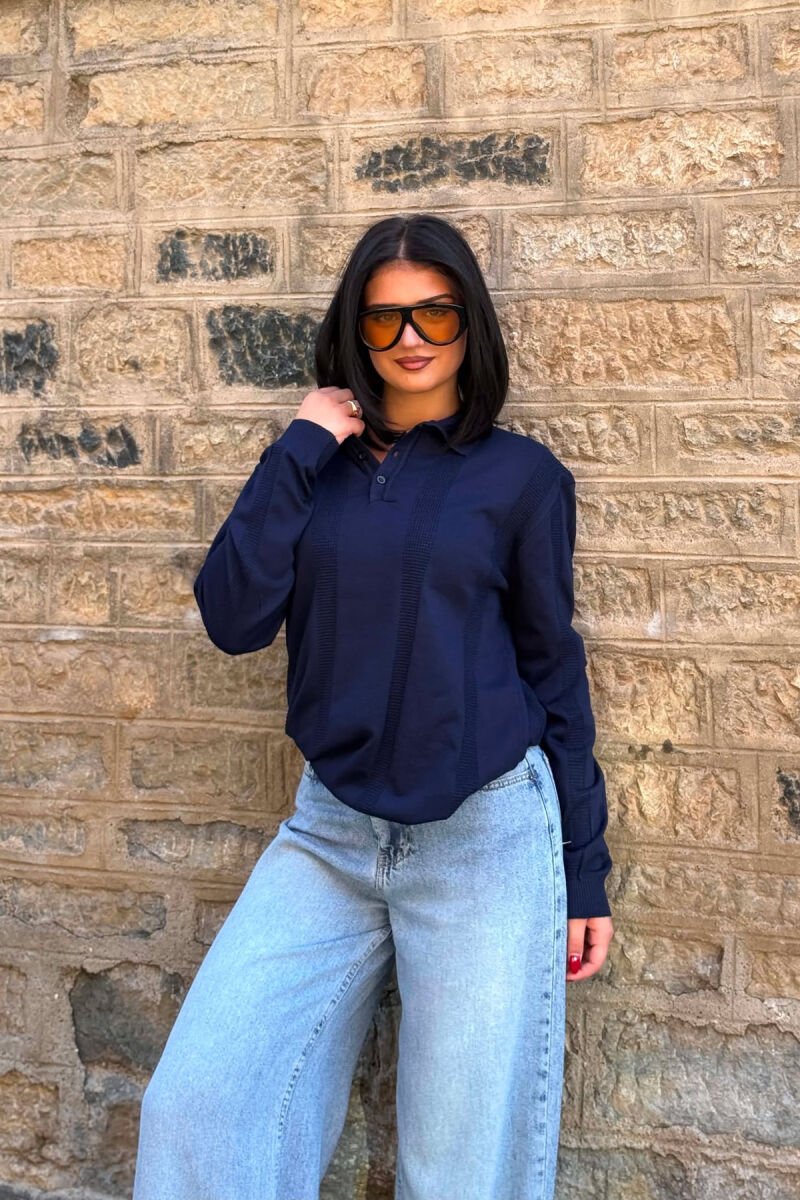 POLO NECK ONE COLOR SIMPLE WOMEN SWEATER BLUE/BLU - 4