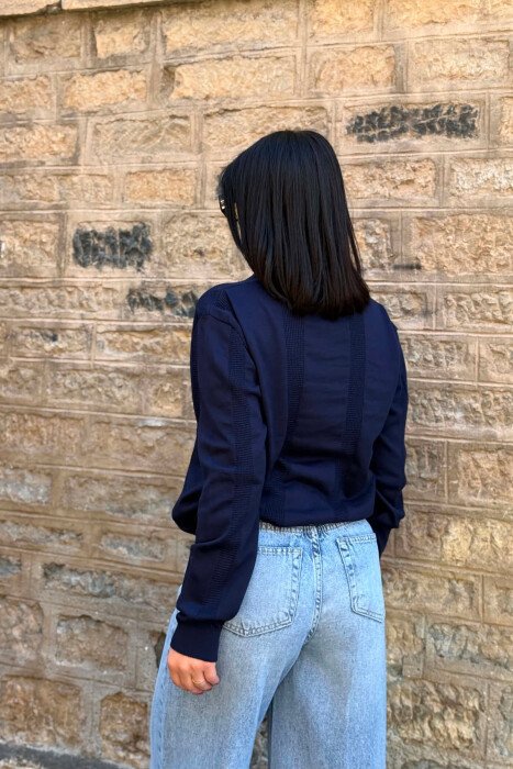 POLO NECK ONE COLOR SIMPLE WOMEN SWEATER BLUE/BLU - 5