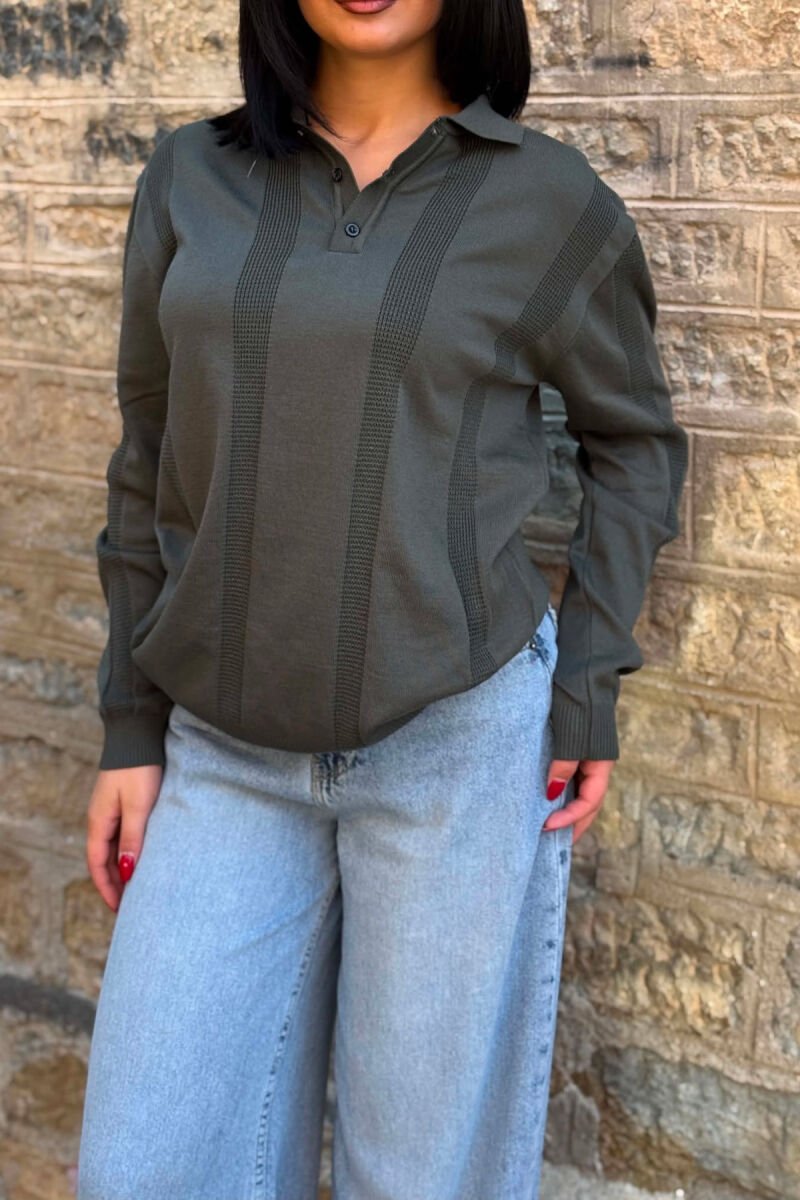 POLO NECK ONE COLOR SIMPLE WOMEN SWEATER GREEN/JESHILE - 2