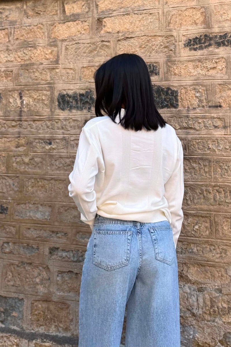 POLO NECK ONE COLOR SIMPLE WOMEN SWEATER WHITE-E BARDHE - 4