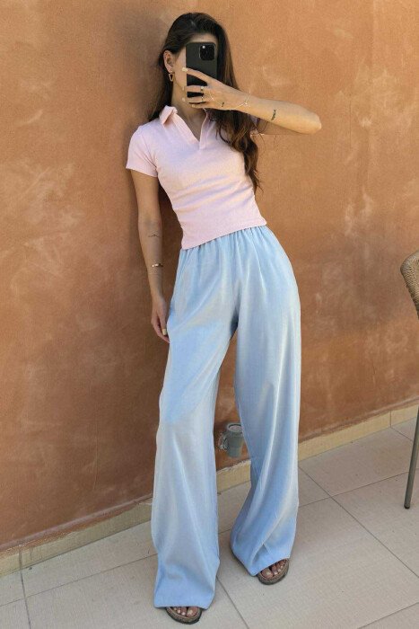 POLO NECK ONE COLOR SIMPLE WOMEN T-SHIRT BABY PINK/ROZB - 3