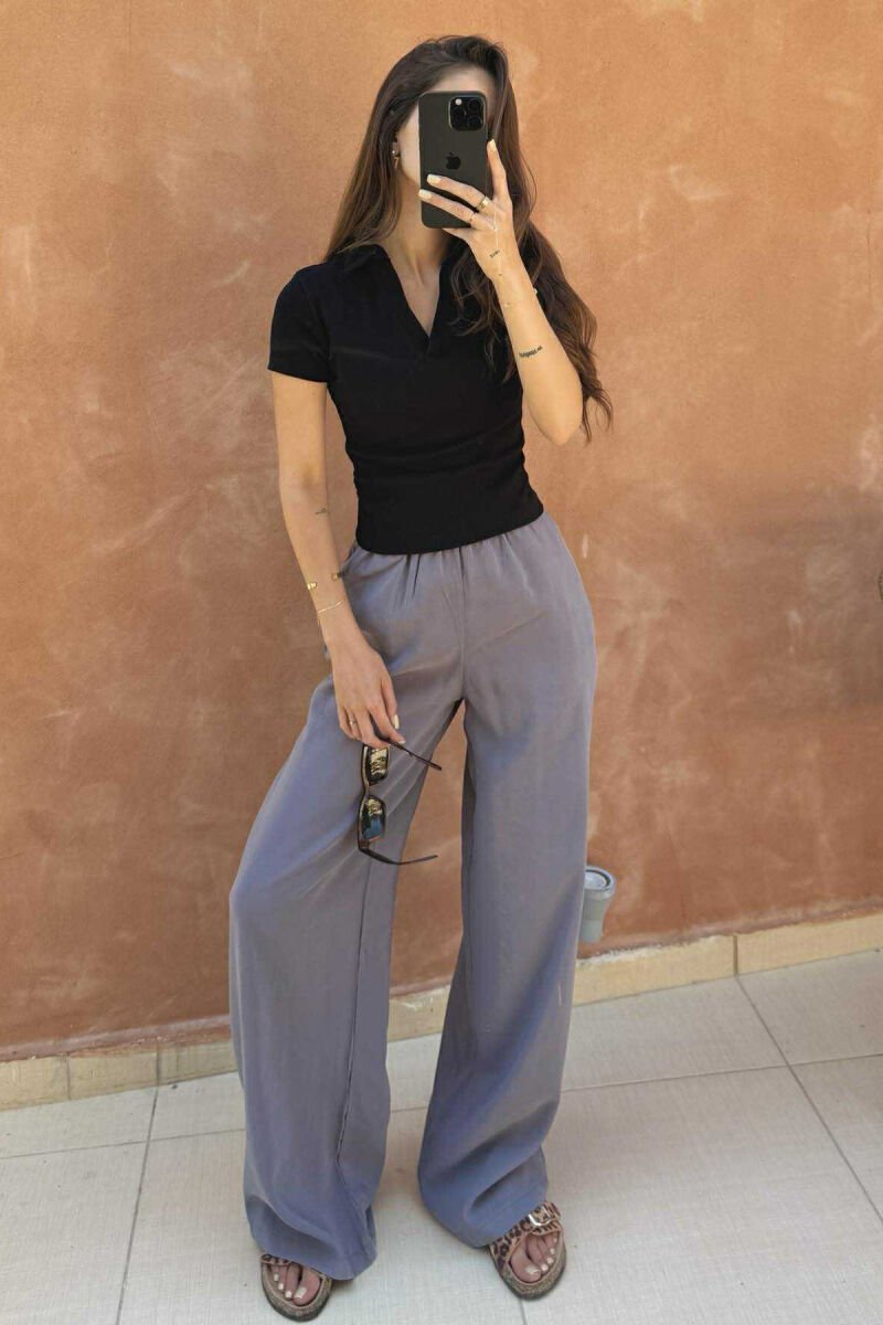 POLO NECK ONE COLOR SIMPLE WOMEN T-SHIRT BLACK/ E ZEZE - 1