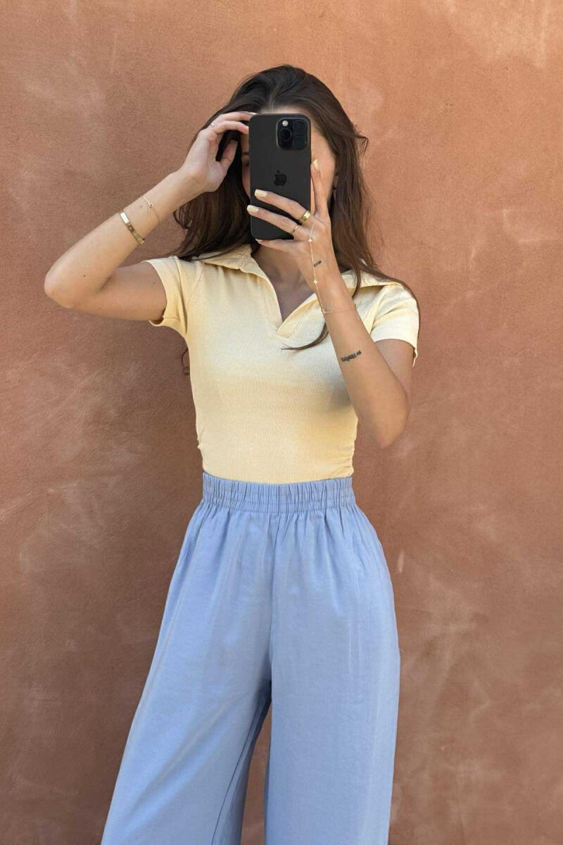 POLO NECK ONE COLOR SIMPLE WOMEN T-SHIRT YELLOW/E VERDHE - 1